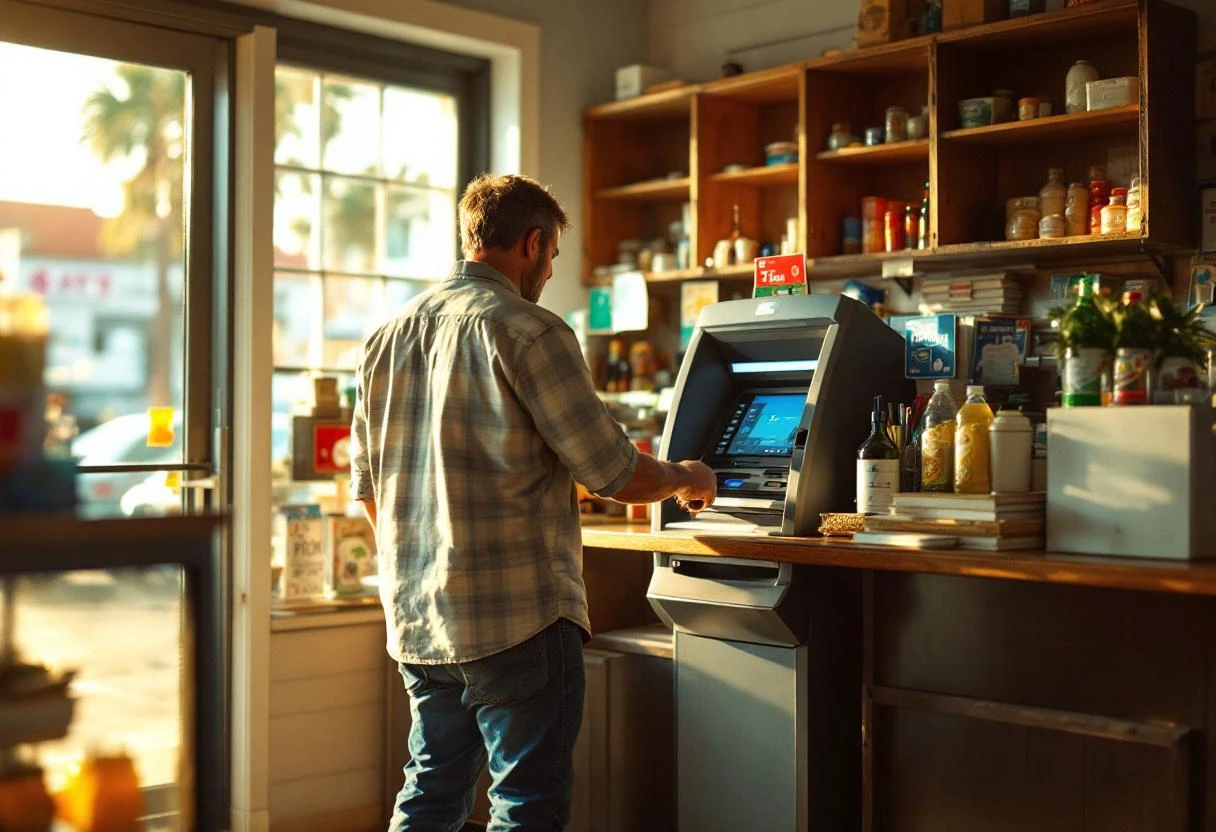 Customer withdrawing cash at a Coastal Georgia convenience store ATM